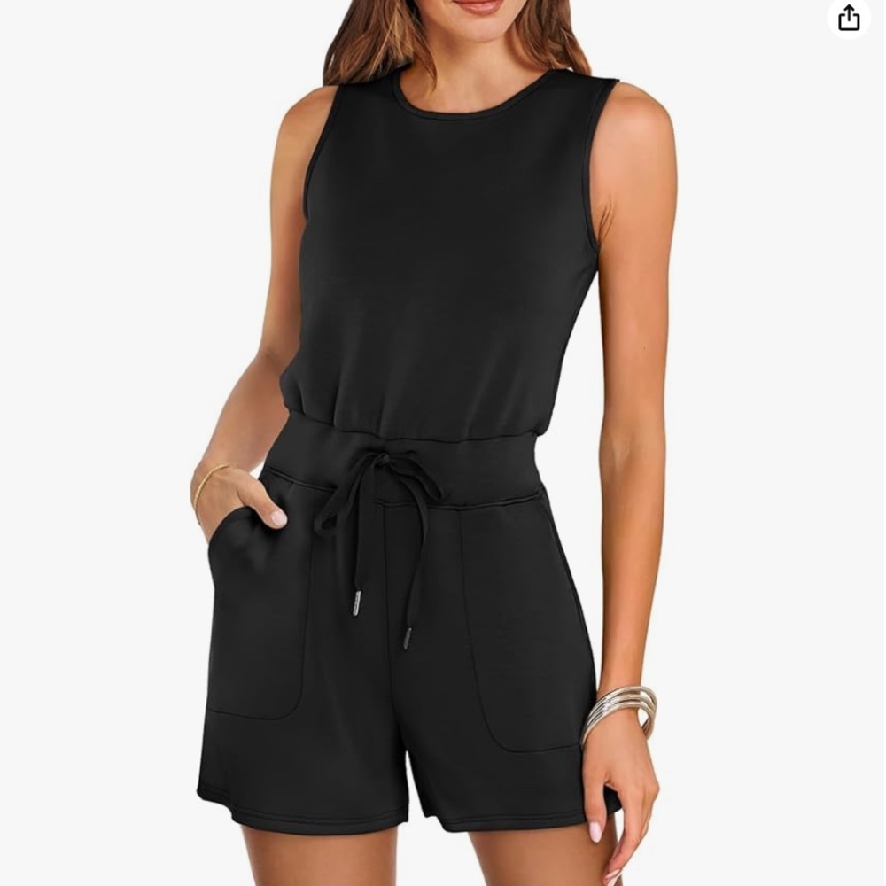 Amazon Black Sleeveless Drawstring Waist Romper